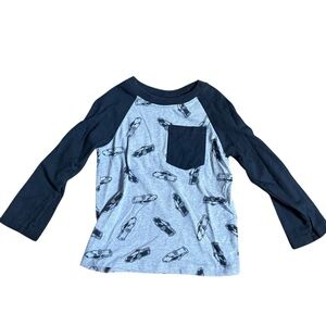 Garanimals Toddler Boy Shirt Size 2T Blue Gray Race Car Raglan Long Sleeve Tee